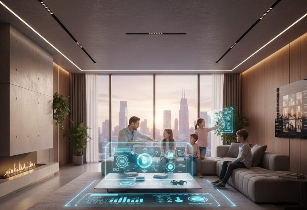 Akıllı ev sistemleriyle donatılmış modern akıllı konut i&ccedil; mek&acirc;nı