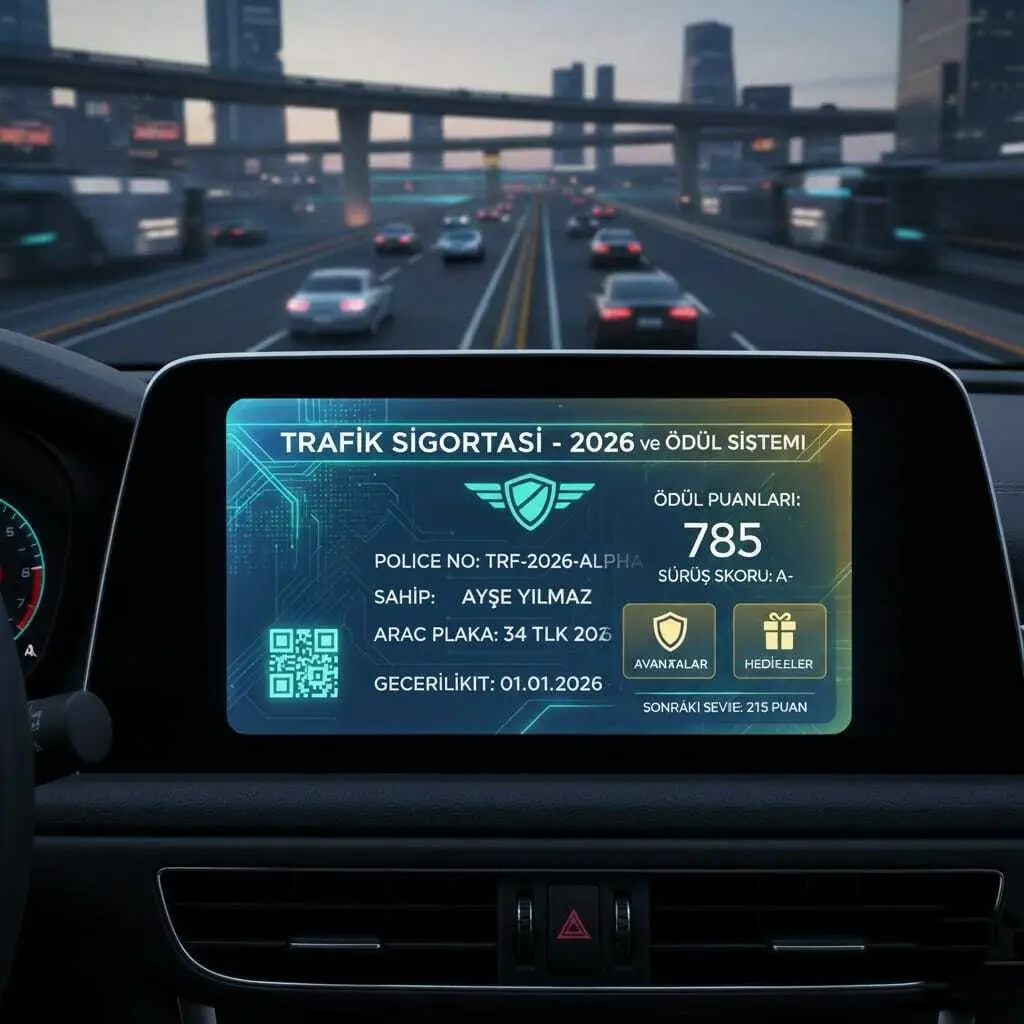 Trafikte araç içi dijital ekran ve sürüş verilerini gösteren görüntü