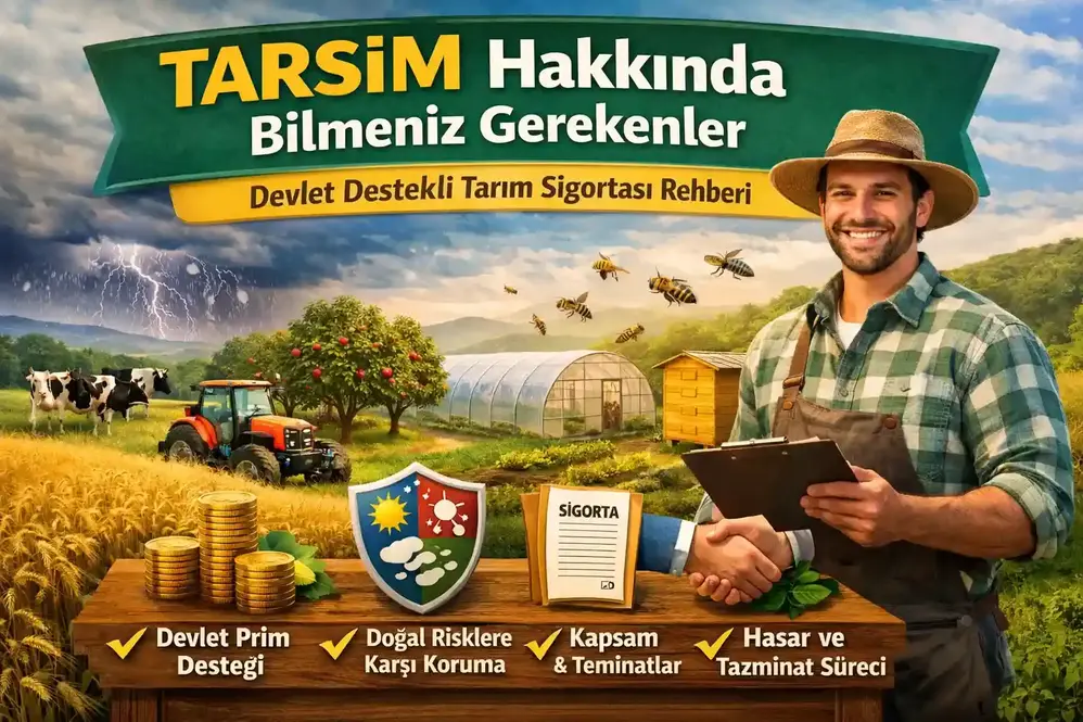 TARSİM devlet destekli tarım sigortası görseli, doğal afetlere karşı çiftçi ve üretim koruma sistemi anlatımı