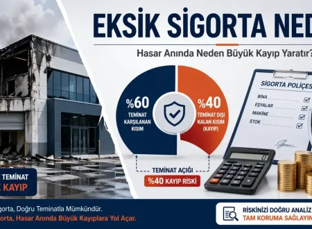 Eksik sigortanın hasar anında oluşturduğu maddi kaybı anlatan, hasarlı bina ve teminat açığı grafiği içeren blog görseli.