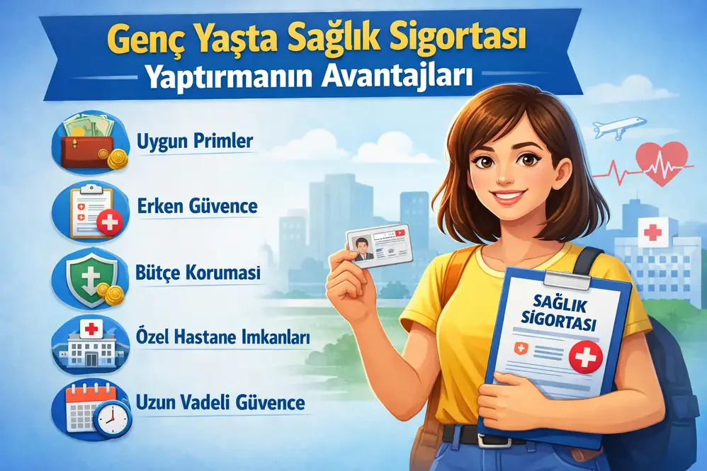 Genç yaşta sağlık sigortası yaptırmanın avantajlarını anlatan bilgilendirici görsel