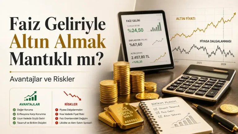 Faiz geliriyle altın almak, gram altın birikimi, avantajlar ve riskler görseli