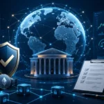 crypto asset governance market oversight: an abstract institutional overview representing crypto asset governance and global