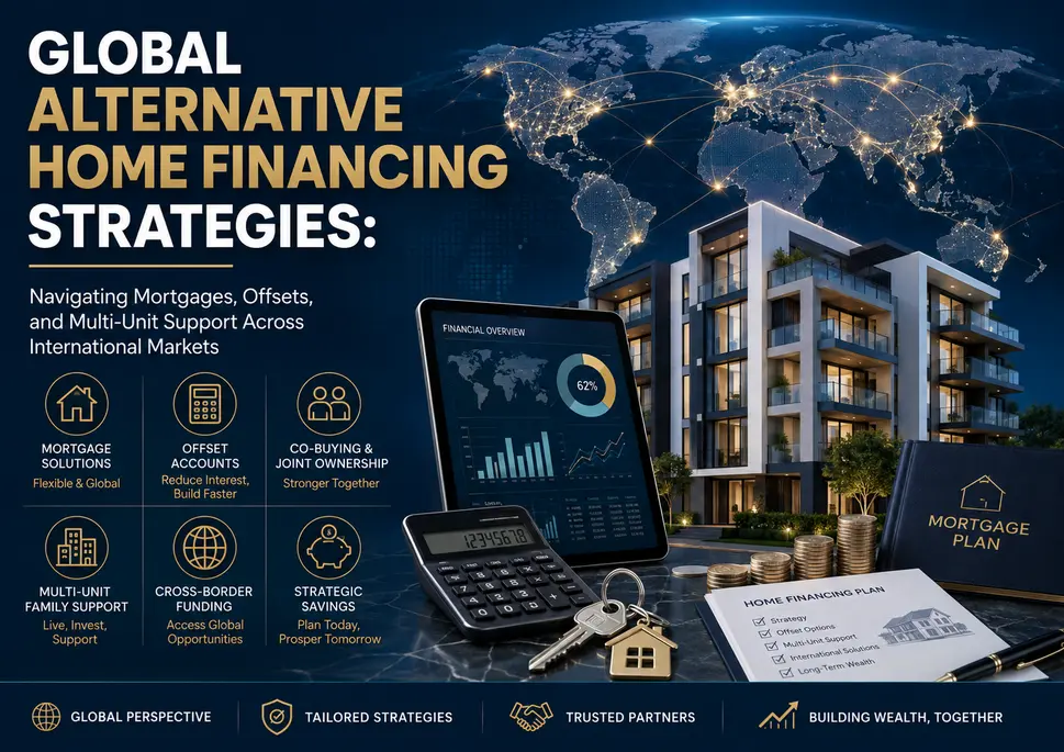 An international financial analysis diagram showing alternative home financing strategies across major western property