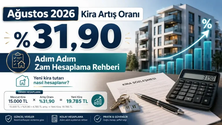 Ağustos kira artış oranı hakkında ağustos 2026 kira artış oranı yüzde 31,90 için örnek zam hesaplaması, kira sözleşmesi