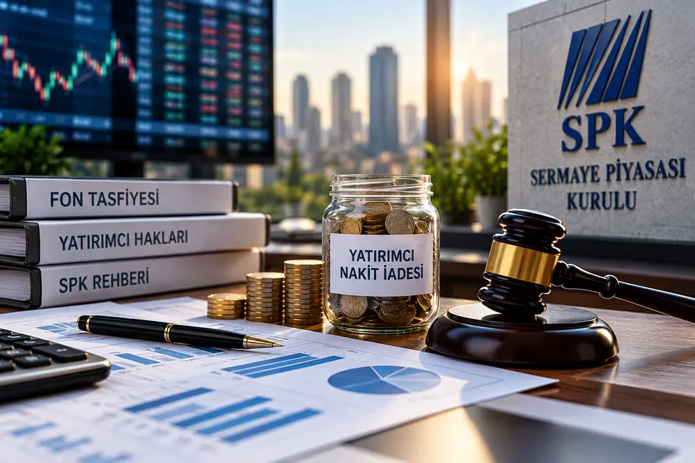 tasfiye konusu fonlar hakkında tasfiye konusu yatırım fonları, SPK rehberi ve yatırımcı haklarını simgeleyen finansal